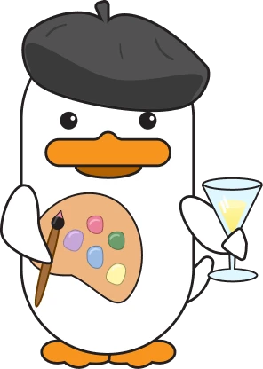 Ferdig Defi Duck i Paint & Sip-utgave med beret, palett og glass